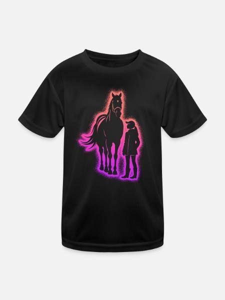 Pferd reiten Reiter Reiterin Frauen Mädchen Pferde - Kinder Funktions-T-Shirt - Schwarz - Vorne