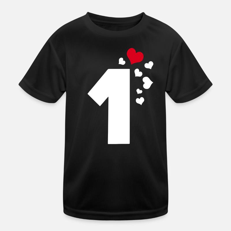 1 Herzen Nummer Eins 1. Jubiläum - Kinder Funktions-T-Shirt - Schwarz
