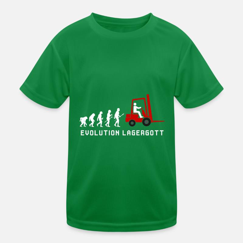 Evolution Lagergott Staplerfahrer Lustiges Stapler Kinder Funktions-T-Shirt