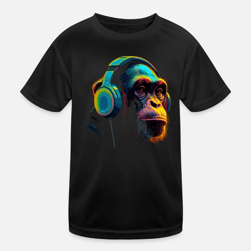 Affe Schimpanse mit Headset Kopfhörer DJ Kinder Funktions-T-Shirt