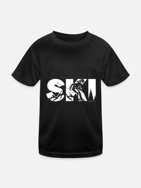 Ski Fahrer Berg - Kinder Funktions-T-Shirt - Schwarz