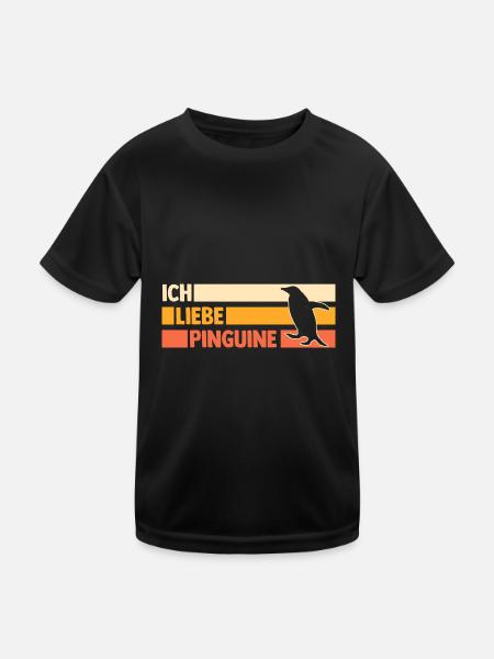 Pinguin - Kinder Funktions-T-Shirt - Schwarz - Vorne