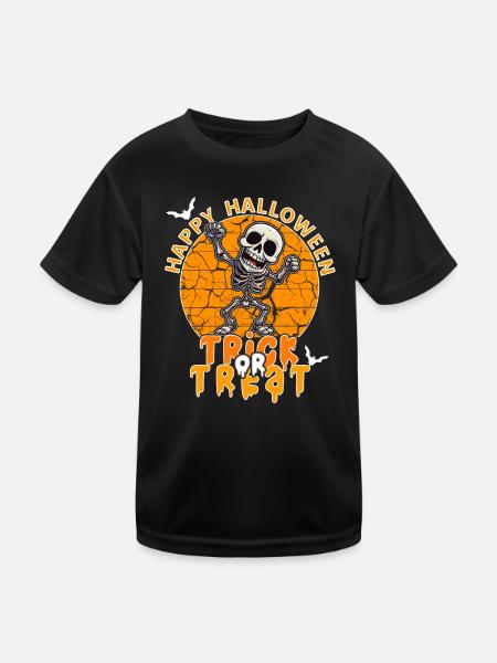 Halloween Design gruseliges Skelett Design - Kinder Funktions-T-Shirt - Schwarz - Vorne