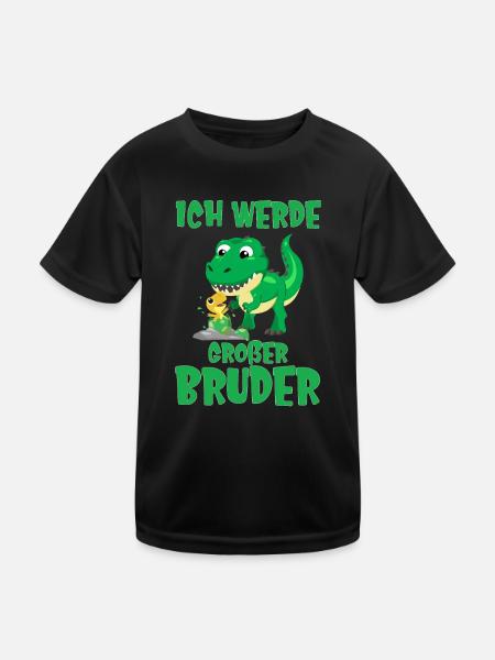 Ich werde großer Bruder Dino Dinosaurier - Kinder Funktions-T-Shirt - Schwarz - Vorne