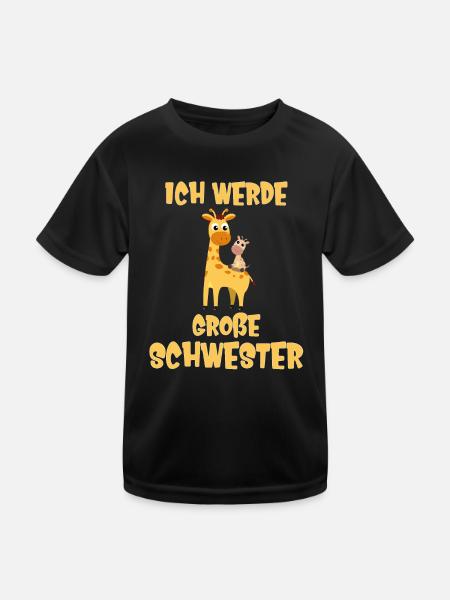 Ich werde große Schwester Giraffe - Kinder Funktions-T-Shirt - Schwarz - Vorne