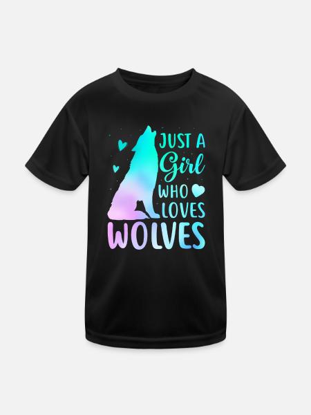 Nur ein Mädchen, das Wölfe liebt lustige Frauen Wolf Liebe - Kinder Funktions-T-Shirt - Schwarz