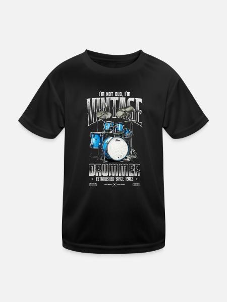 Ich bin nicht alt, ich bin ein Vintage-Schlagzeuger aus dem Jahr 1982 - Kinder Funktions-T-Shirt - Schwarz - Vorne
