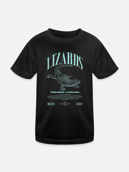 Phelsuma laticauda Day Gecko Lizard Keeper - Kids Functional T-Shirt - black - Front