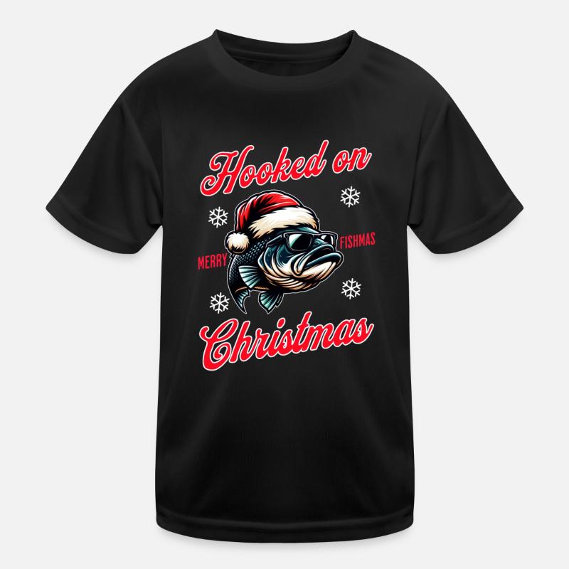 Weihnachten Angler Christmas xmas Weihnachtsmann Kinder Funktions-T-Shirt