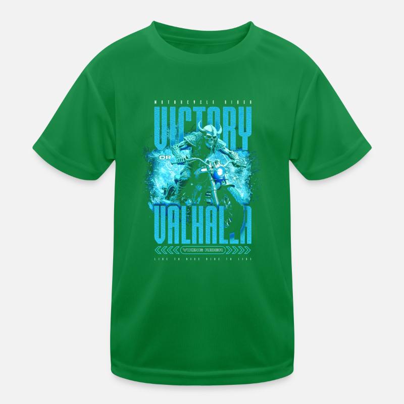 Motorrad Nordische Wikinger Sieg Oder Walhalla Kinder Funktions-T-Shirt