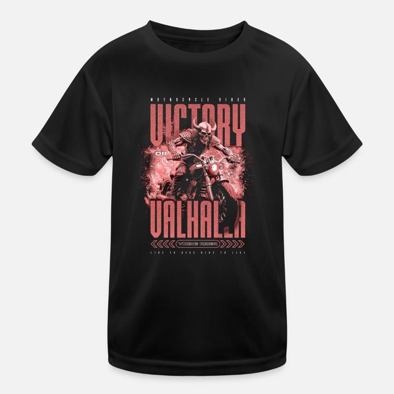 Motorrad Nordische Wikinger Sieg Oder Walhalla Kinder Funktions-T-Shirt