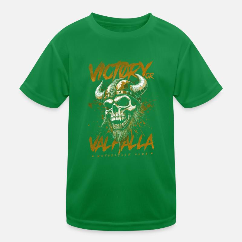 Motorrad Nordische Wikinger Sieg Oder Walhalla Kinder Funktions-T-Shirt