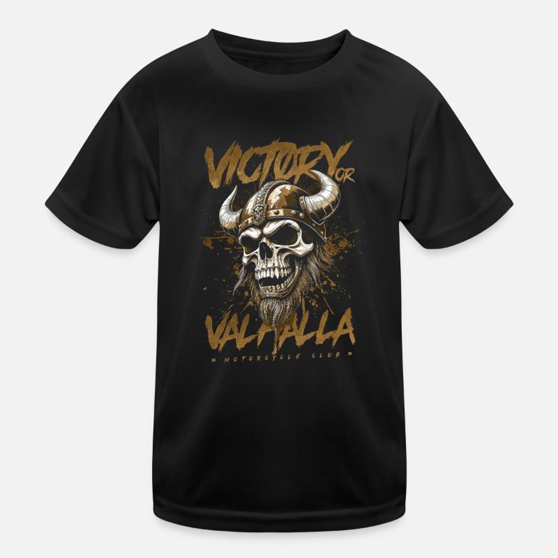 Motorrad Nordische Wikinger Sieg Oder Walhalla Kinder Funktions-T-Shirt