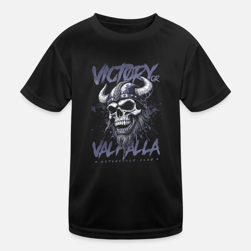 Motorrad Nordische Wikinger Sieg Oder Walhalla Kinder Funktions-T-Shirt