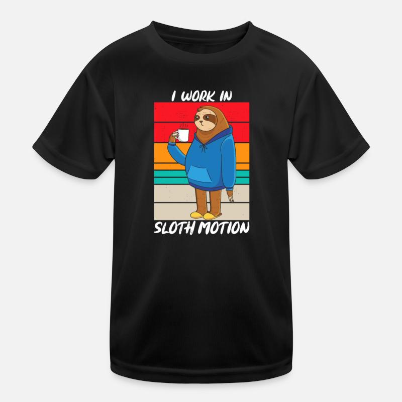 Ich arbeite in Faultierbewegungssarkasmus Kinder Funktions-T-Shirt