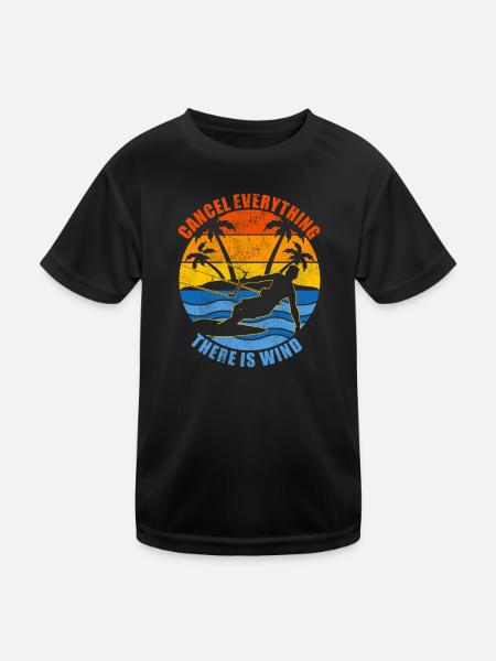 Cancel Everything There Is Wind Funny Kitesurfing - Kids Functional T-Shirt - black - Front
