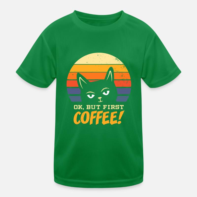 Katze Ok Aber Erster Kaffee Morgen Grouch Kätzchen Kinder Funktions-T-Shirt