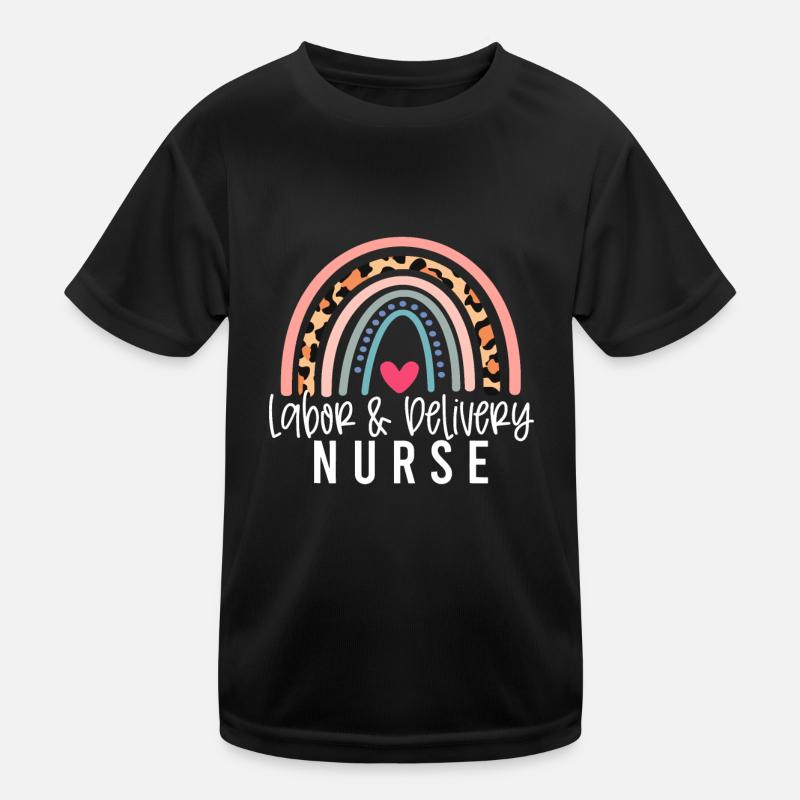 Infirmière du travail et de l’accouchement de Rainbow Leopard T-shirt sport Enfant