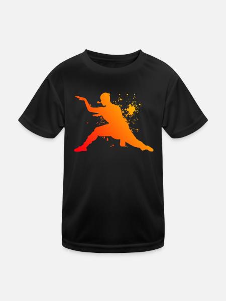 Kungfu Kung Fu féminin Wushu Arts martiaux masculins - T-shirt sport Enfant - noir - Devant