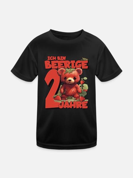 2. Geburtstag Jahre Kindergeburtstag - Erdbeer Bär - Kinder Funktions-T-Shirt - Schwarz - Vorne