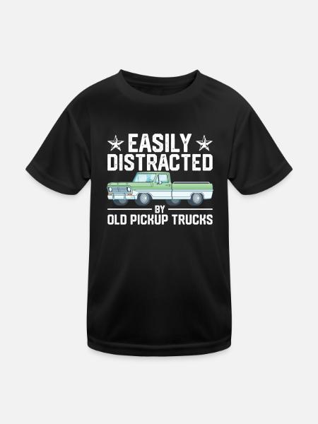 Easily distractable by old pickup trucks vintage cars - Kids Functional T-Shirt - black - Front