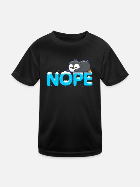 Doux pingouin dit non Nope Paresseux - T-shirt sport Enfant - noir - Devant