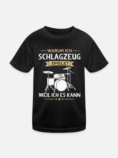 Warum Ich Schlagzeug Spiele Lustiger Schlagzeuger - Kinder Funktions-T-Shirt - Schwarz - Vorne