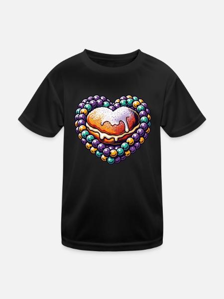 Herz aus Zuckerperlen mit Gebäck - Kinder Funktions-T-Shirt - Schwarz - Vorne