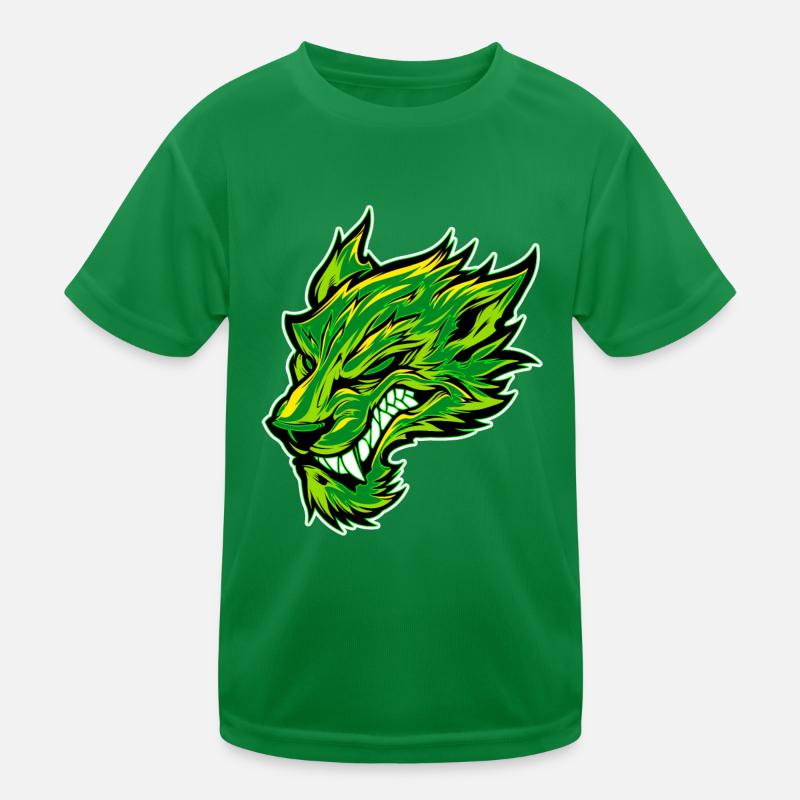 Wolf Head Wolf Head Tattoo Graffiti Green Kids Functional T-Shirt