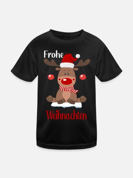 Rentier-Frohe Weihnachten - Kinder Funktions-T-Shirt - Schwarz
