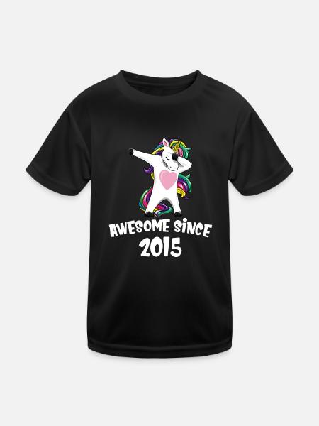 Awesome Since 2015 Birthday Dabbing Unicorn - Kids Functional T-Shirt - black - Front