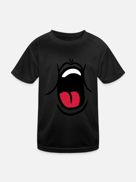 hunger essen witzig gaehnen schreien mund muede br - Kinder Funktions-T-Shirt - Schwarz - Vorne