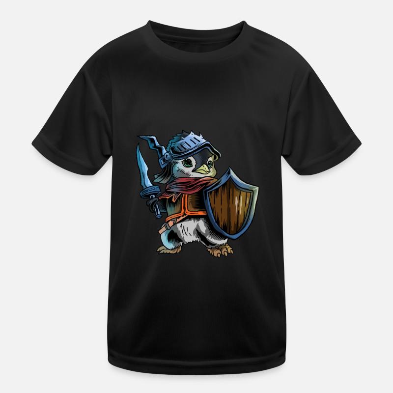 Knight Penguin Warrior Sword Cavalier Rider Gift Kids Functional T-Shirt
