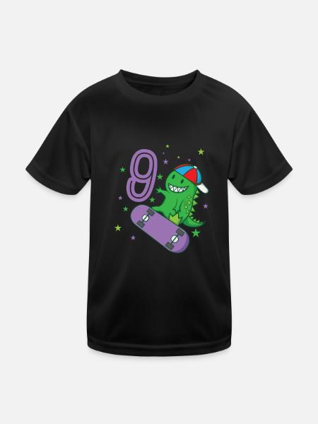 9. Geburtstag Dino Monster skaten Cappi - Kinder Funktions-T-Shirt - Schwarz