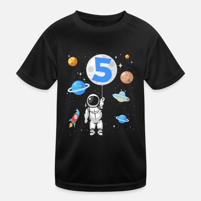 Astronaut rocket 5th birthday space 5 years Kids Functional T-Shirt