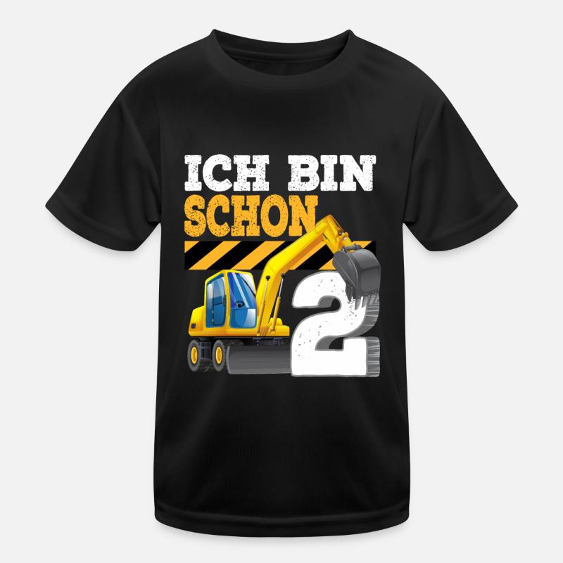 2. Geburtstag Bagger 2 Jahre Junge Kinder Funktions-T-Shirt