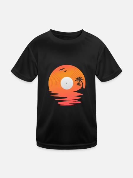 Vinyl Record Retro Sea Sunset DJ Gift - Kids Functional T-Shirt - black