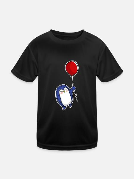 Pinguin Ballon - Kinder Funktions-T-Shirt - Schwarz - Vorne