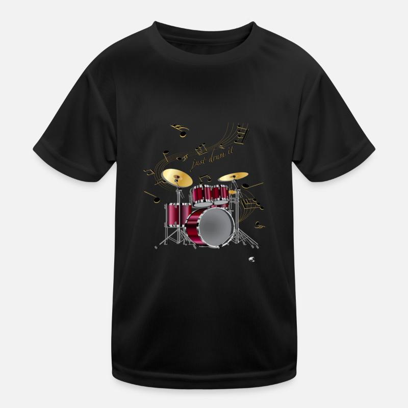 Schlagzeug Abbildung mit Inschrift Just drum it Kinder Funktions-T-Shirt
