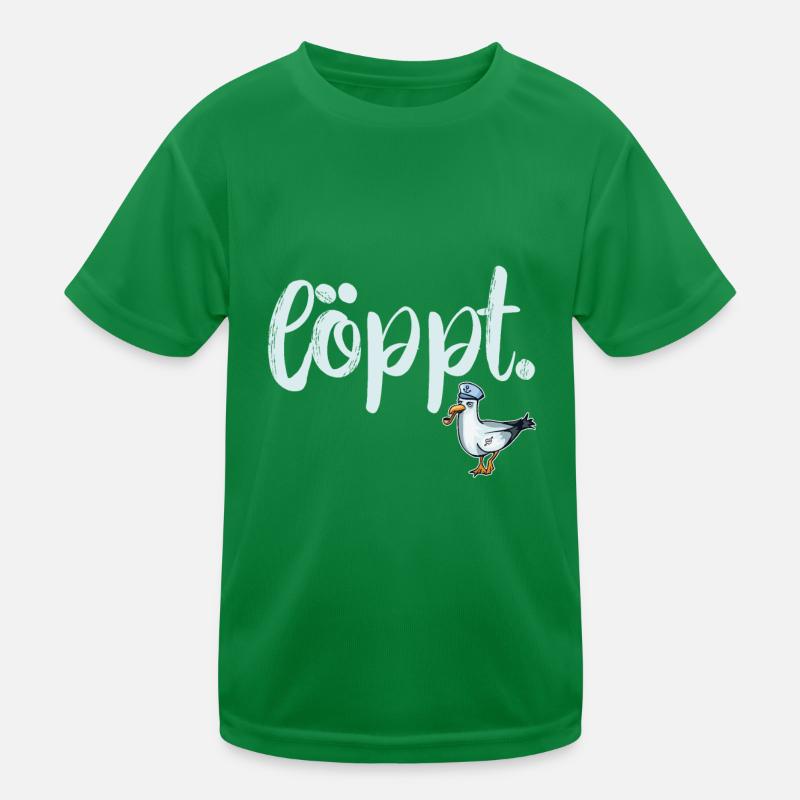 löppt plattdeutsch mit cooler Möwe Geschenk Kinder Funktions-T-Shirt