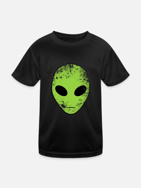 Green Alien Head - Kids Functional T-Shirt - black