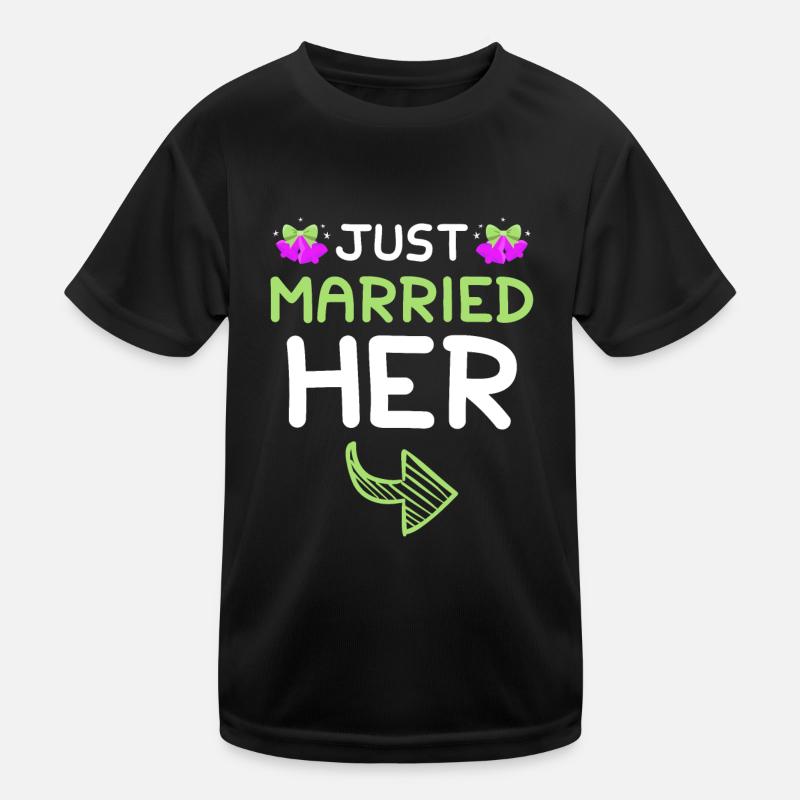 Just Married Her Wedding Kids Functional T-Shirt