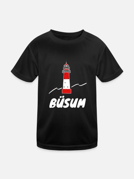 Leuchtturm Büsum - Kinder Funktions-T-Shirt - Schwarz - Vorne