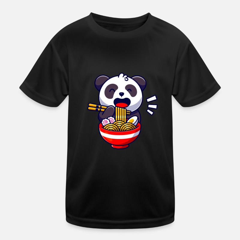 Cute panda bear eats ramen noodle soup Kids Functional T-Shirt