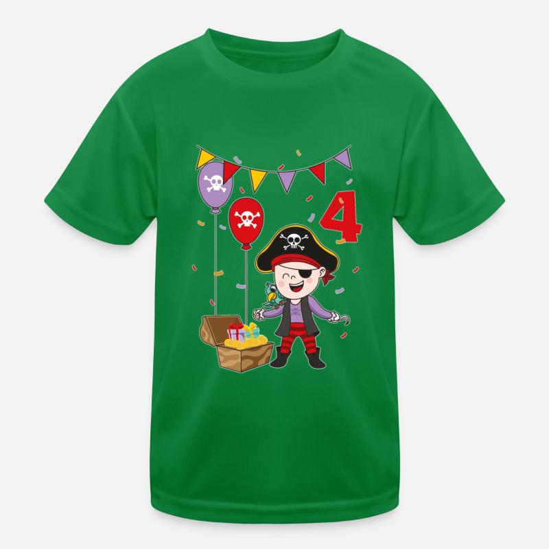 4 Jahre Pirat Kindergeburtstag Kinder Fun Geschenk Kinder Funktions-T-Shirt