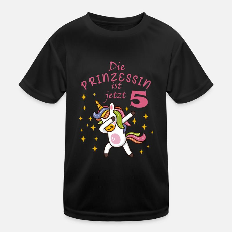 Geschenkidee Geburtstag 5 Jahre Mädchen Einhorn - Kinder Funktions-T-Shirt - Schwarz