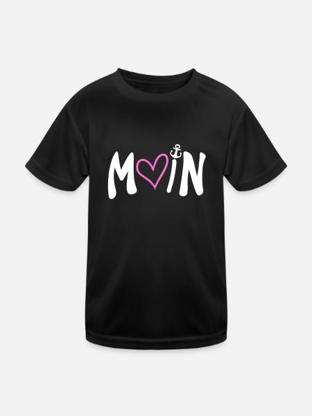Moin Herz Anker Plattdeutsch - Kinder Funktions-T-Shirt - Schwarz - Vorne