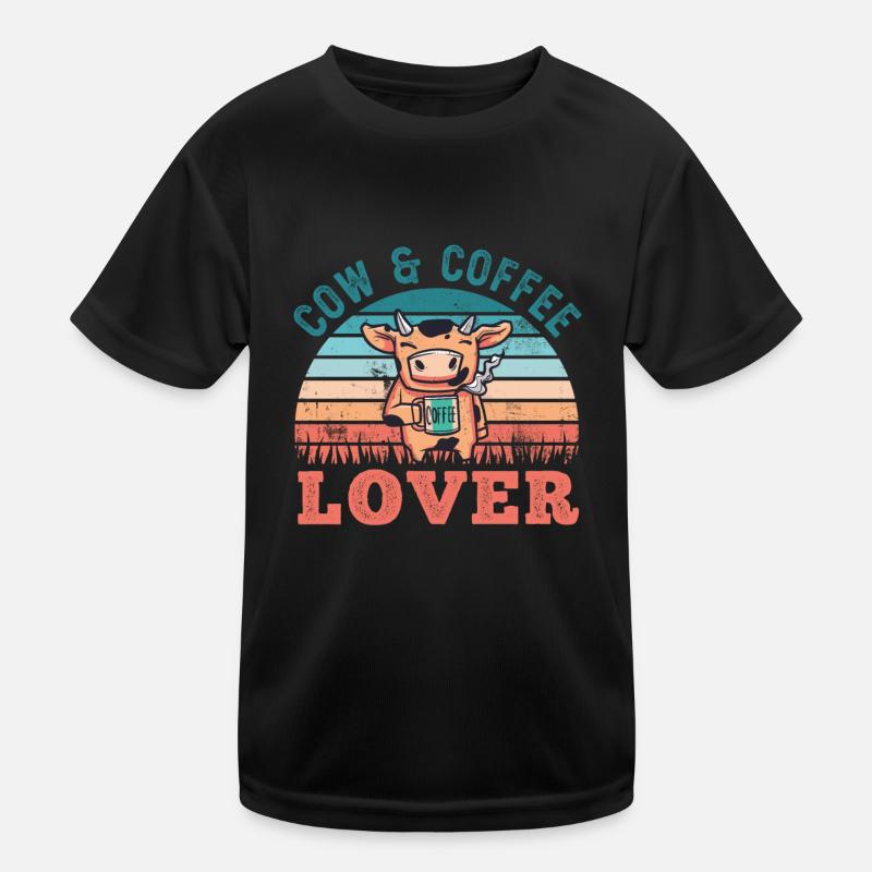 Cow and Coffee Lover Retro Farming Gift Kids Functional T-Shirt