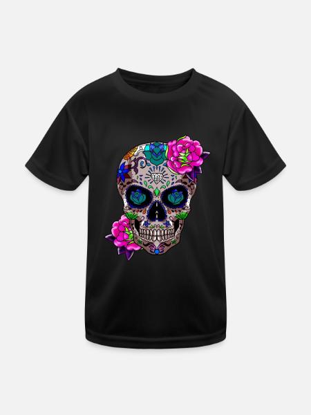 Sugar Skull Day Of The Dead Gift - Kids Functional T-Shirt - black - Front