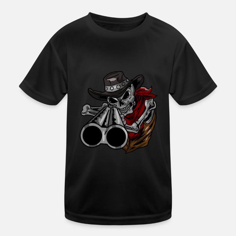 Cowboy Schädel Pistole Skelett Knochen Gesicht Kopf Geschenk Kinder Funktions-T-Shirt